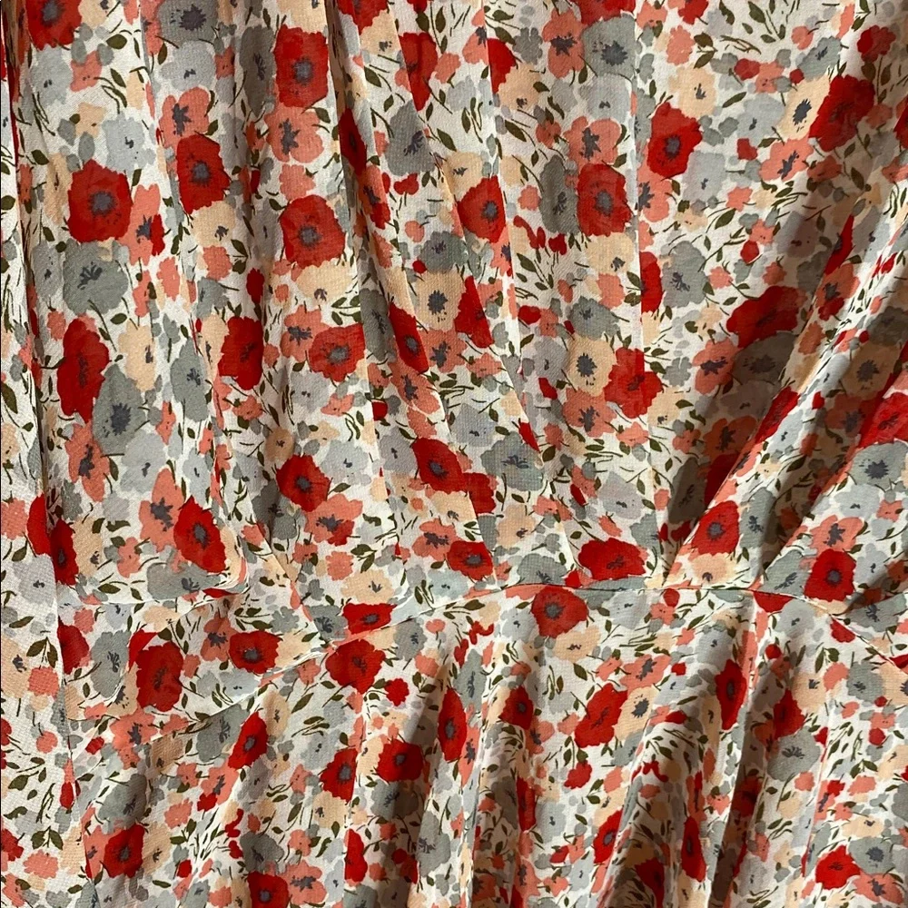 Hayden Los Angeles Red peach and Gray sheer Floral Blouse - Picture 2 of 5